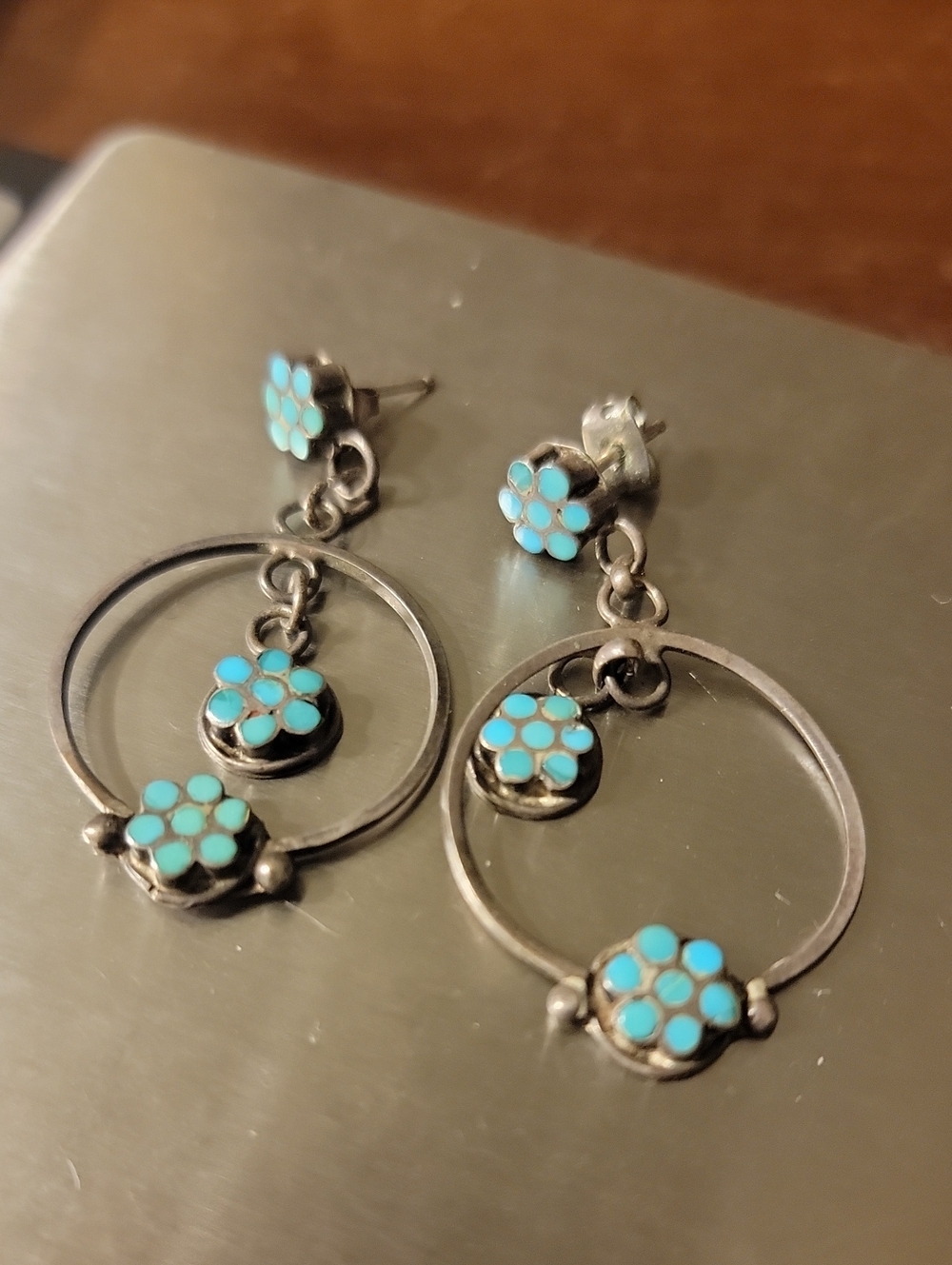 Turquoise Floral Hoop Drop Earrings - Women Jewelry